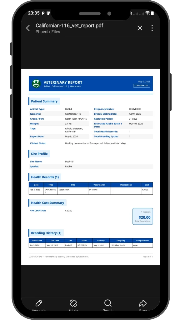 Gestimator Veterinary Report PDF